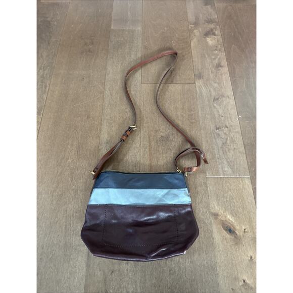 Fossil Crossbody Bag Multicolor Striped Leather Top-Zip 10x8x1.5 - Picture 4 of 8